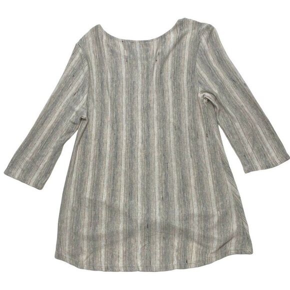 W5‎ Blouse Top Women's MEDIUM Beige White Gray Scoop-Neck Soft-Knit Twist-Front - Picture 7 of 9